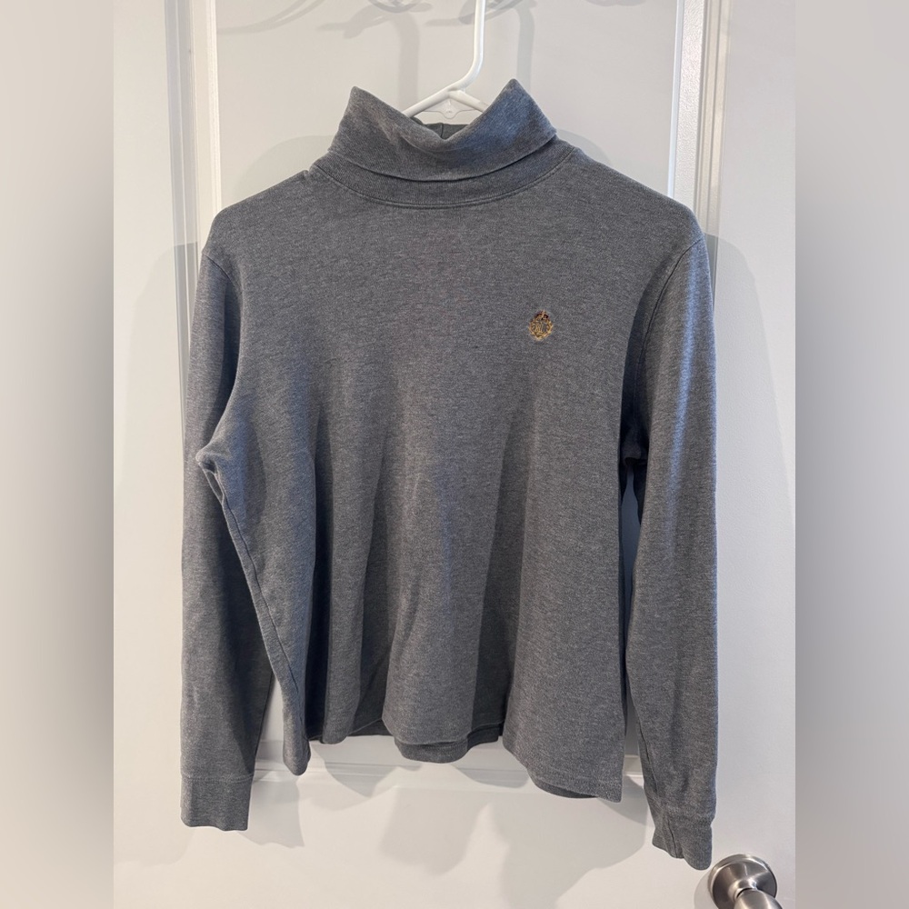 Ralph Lauren Gray Turtleneck Sweater with Embroidered Logo